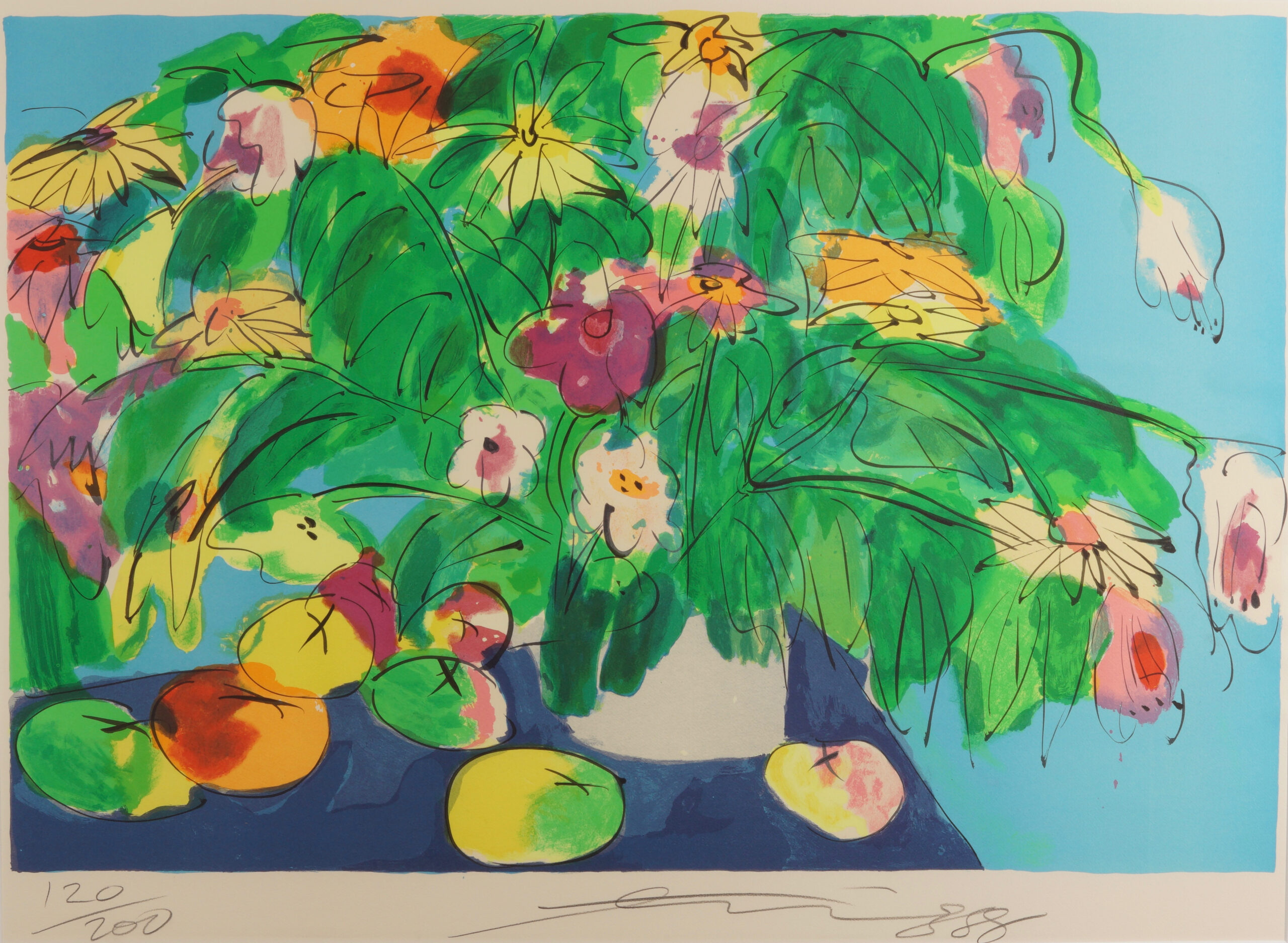 Bloemen met vaas door Walasse Ting